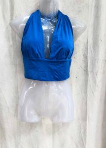I. Vibrant Blue Halter Neck Crop Top