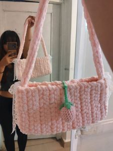 Pink Fluffy Crochet Bag
