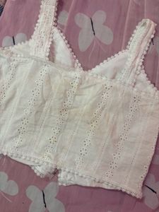 White Eyelet Lace Crop Top