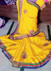 Yellow Sari with Colorful Border
