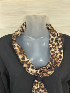 Chic Black Top with Leopard Print Scarf Detail