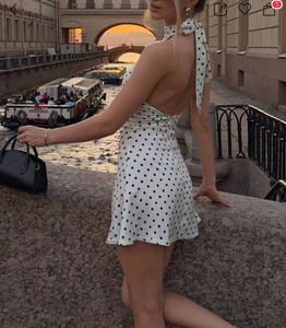 White & Black Polka Dot Halter Dress