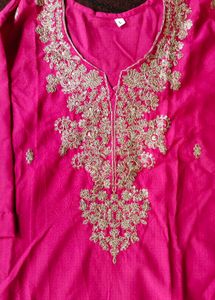 Vibrant Pink Embroidered Kurta Set with Dupatta