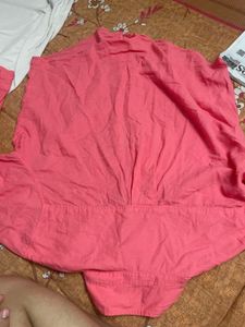 H&amp;M Pink Linen Button-Up Shirt