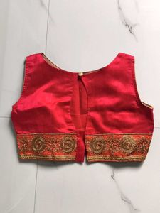 Elegant Orange Embroidered Saree , stiched blouse