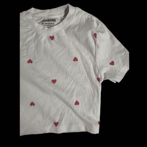 White Crop Top with Red Hearts