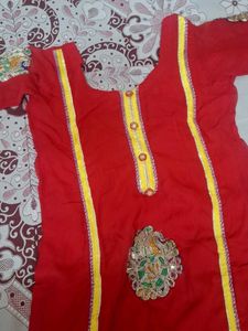 Red Kurta with Yellow Embellishments