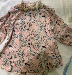 Floral Print Ruffle Neck Blouse