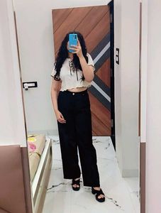 White Ribbed Lace-Up Crop Top