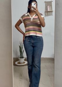 Vibrant Striped Knit Polo Top