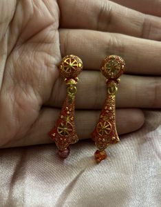 Stunning Red &amp; Gold Dangle Earrings