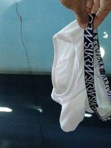 White Cotton Briefs with Logo Band