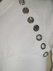 White Eyelet Detail Long Sleeve Crop Top