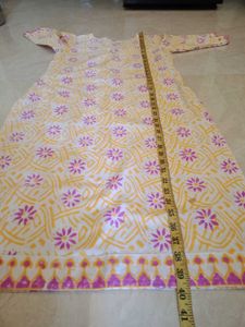 White Kurta with Yellow &amp; Pink Print
