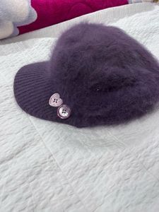 Purple Fuzzy Baseball Cap with Heart Detail