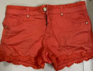 Orange Lace Trim Shorts