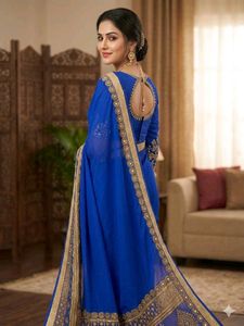 Royal Blue Embroidered Saree