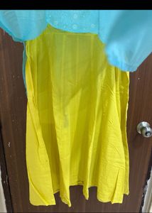 Embroidered Teal Kurta with Yellow Accents