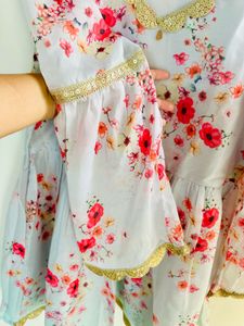 Bell sleeves Floral Sharara Set with short kurti