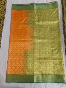 Beautiful Orange & Green Silk Saree