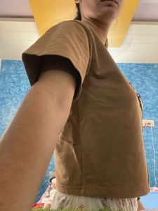 Brown T-shirt with Floral Applique