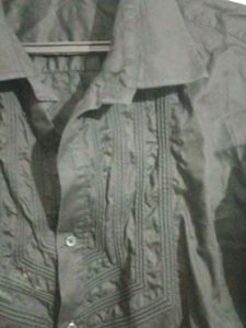 Men's Black Pleated Dress Shirt