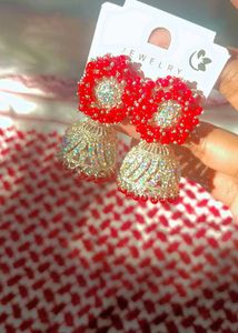 Stunning Red & Silver Jhumka Earrings