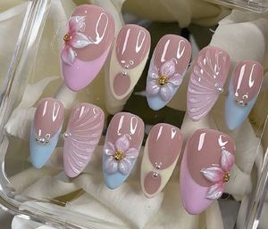 Exquisite Pastel 3D Flower Press-On Nails