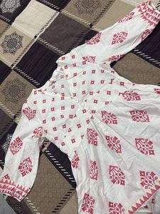 Stylish White Kurti with Pink Block Print