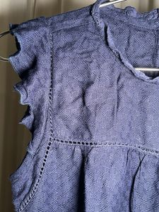 New Ginger Navy Blue Ruffled Sleeveless Top