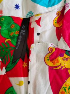 Vibrant Ethnic shirt Elephant &amp; Peacock Print