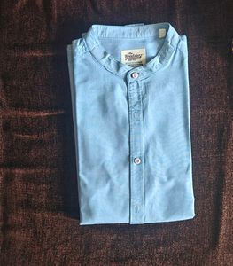 Men's Light Blue Mandarin Collar Shirt