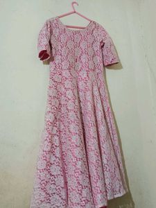 Beautiful Pink Lace Gown with Pearl Neckline