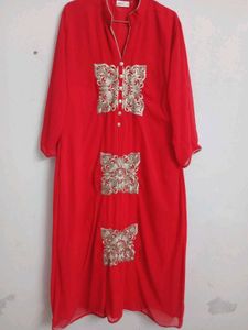 Red Embroidered Kurta