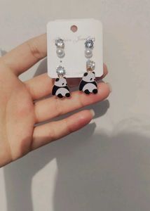 Cute Panda Stud Earrings 🤩 with attached 3 earrin