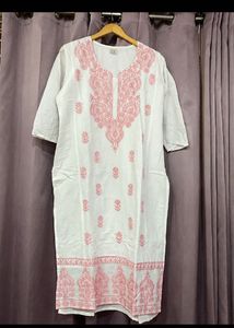 White Kurta wth Pink Embroidery