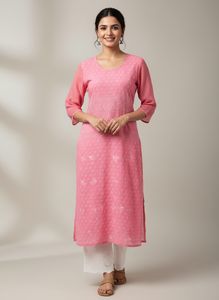 Pink Chikankari Kurta