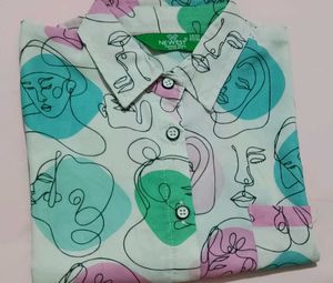 Abstract Face Print Button-Up Shirt