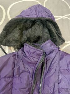 Purple Puffer Vest with Faux Fur