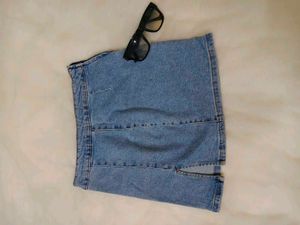 Black Collared Sleeveless Top &amp; Denim Skirt Set