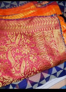 Beautiful Pink &amp; Gold Woven Saree