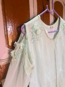 Elegant Mint Green Cold Shoulder Kurta Set