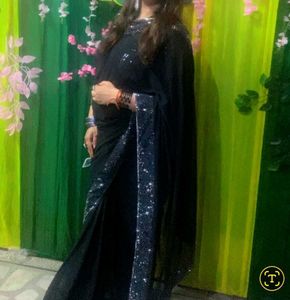 Elegant Black Embellished Saree