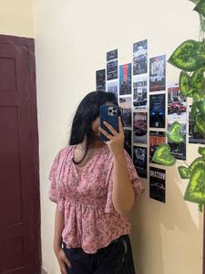 Pink Floral Ruffle Top