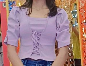 Lavender Lace-Up Puff Sleeve Top
