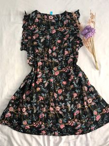 Floral Print Flutter Sleeve Dress