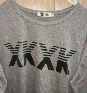 Grey Long Sleeve Graphic Top