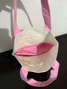 Trader Joe's Canvas Tote Bag Pink Trim