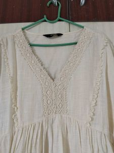 Boho Cream Lace Trim Tunic Top