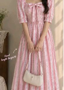 Chic Pink &amp; White Striped Midi Dress